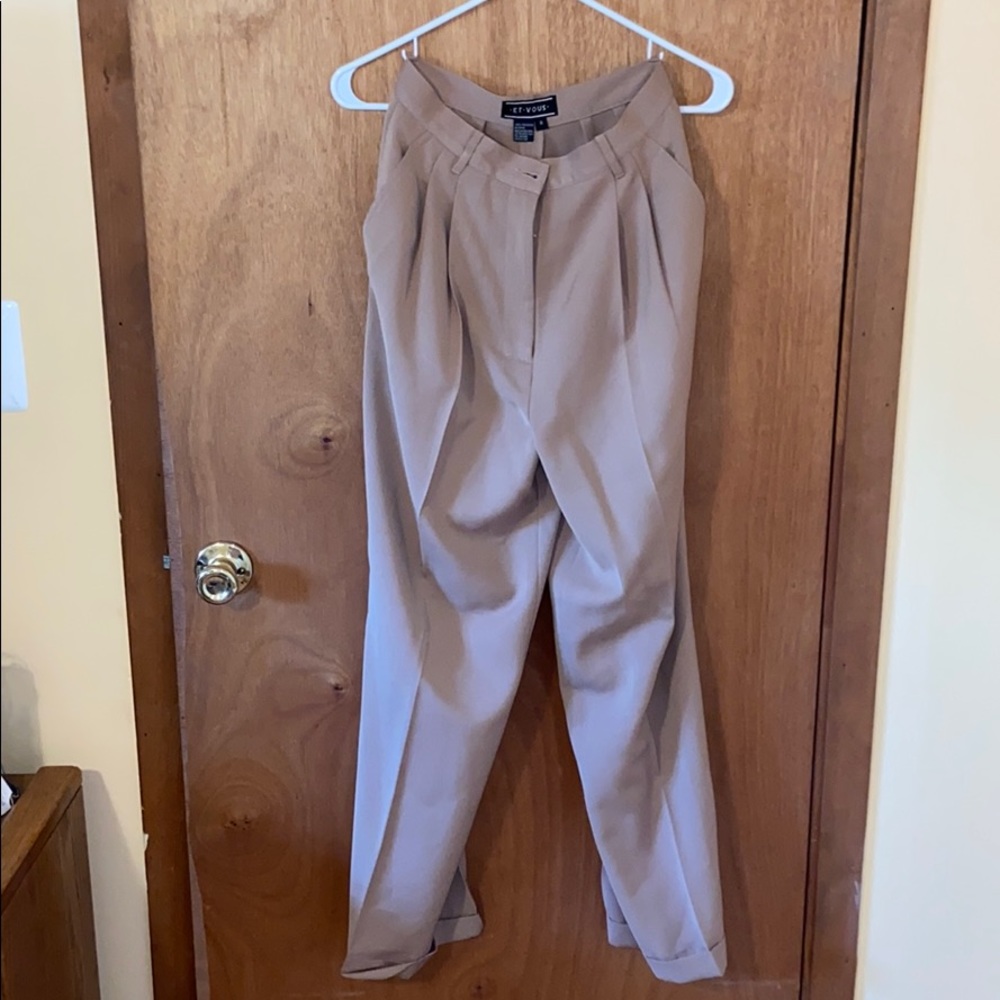 Khaki High Waisted Puff Trousers